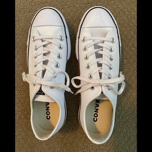 White Leather Platform Converse Tennies Sz 6 1/2